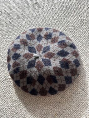 Steve Madden Diamond-Pattern Wool Beret in Gray, Blue & Brown